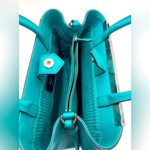 Auth Fendi 2Jours Petit 2way Turquoise Lagoon Saffiano Leather Tote Bag Preloved - Picture 12 of 16